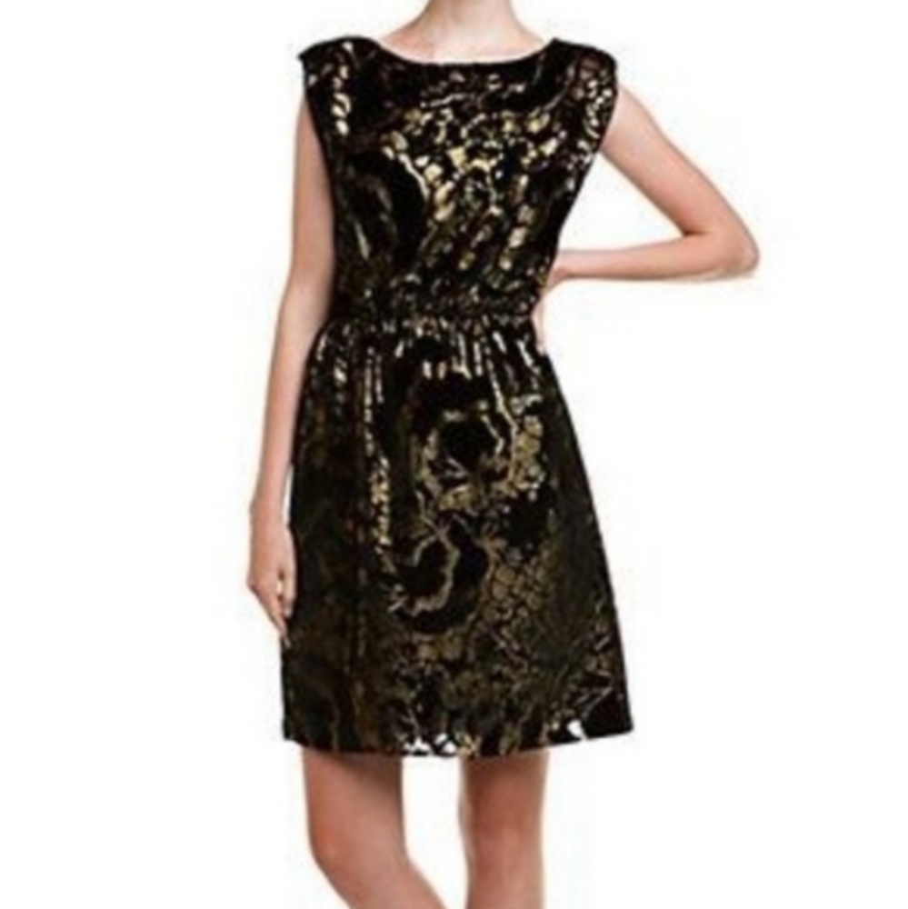 Alice + Olivia Women's XS Silk-Blend Velvet Blouson Dress Black Gold